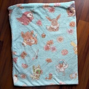Pokemon Center Paldea Starters Eevee Pastel Teal Plush Fleece Throw Blanket